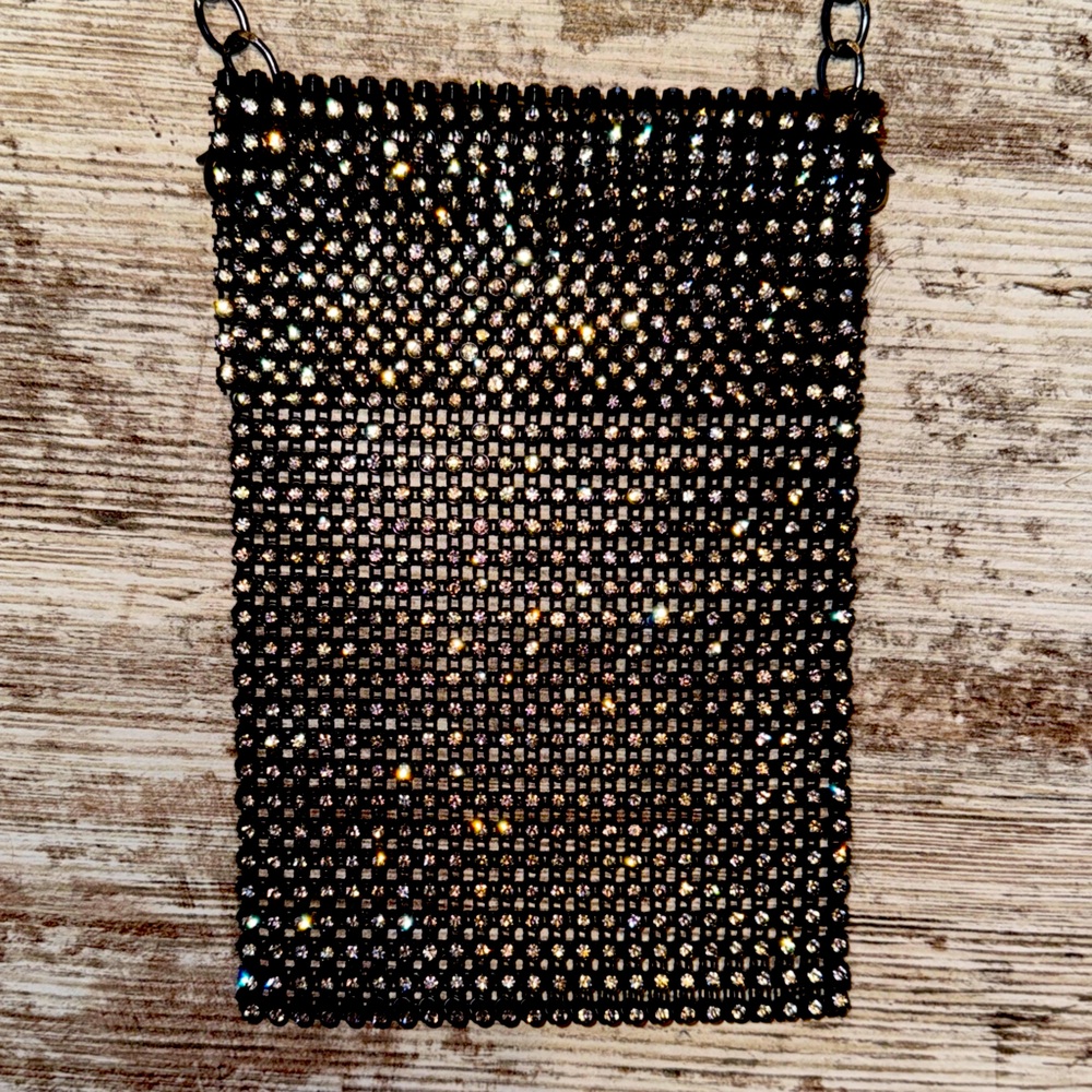 Black Mesh Rhinestone Crossbody Bag